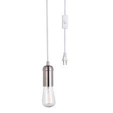 Globe Electric Vintage Edison 1 Light Plug In Mini Pendant White Cord Brushed Steel Socket In Line On Off Rocker Switch 12592 The Home Depot