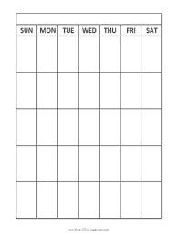 Blank Monthly Calendar Vertical Grid Sunday First Blank