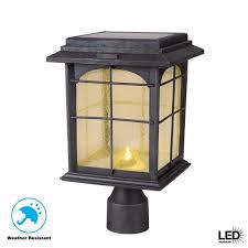 Hampton Bay Solar Outdoor Hand Painted Sanded Iron Post Lantern With Seedy Glass Shade 46240 300ps The Home Depot
