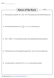 Nature Of Roots Worksheets