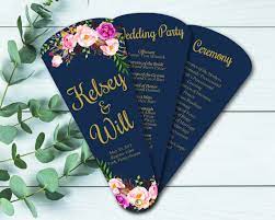navy fl wedding program fans petal