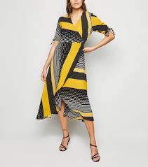 Ax Paris Yellow Mixed Print Wrap Midi Dress Add To Saved Items Remove From Saved Items