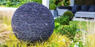 Garden Sphere In Black Stone Or Slate