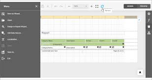 report designer toolbar and menu