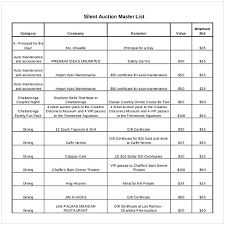 Silent Auction Master List Template Magdalene Project Org