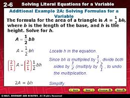 solving literal equations for a variable