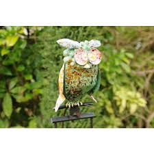 Green Balancing Owl Garden Ornament