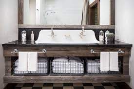 reclaimed wood bath vanity with his and