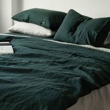 3 Piece Linen Bedding Set In Emerald