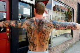 Angel wings on back of neck tattoo. Amazing Grey Ink Large Angel Wings Tattoo On Back Tattoosw Flickr