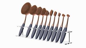 oval makeup brush set with clear holder