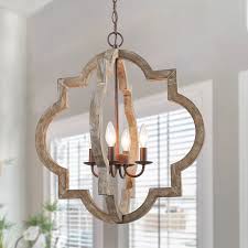 Shop 4 Lights Chic Wood Pendant Lighting Farmhouse Chandelier With Latern W21 7 X H24 2 On Sale Overstock 29187515