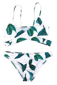 Cupshe Womens Fresh Leaves Printing Cross Padding Bikini Set