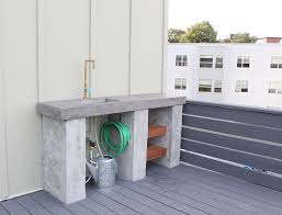 outdoor kitchen with concrete countertops