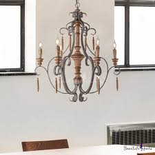French Country Candle Pendant Light Wood Foyer Chandelier Lighting With Hanging Chain Beautifulhalo Com