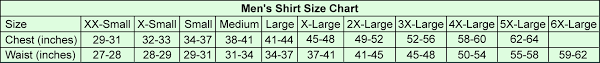 men s size charts for clothes with