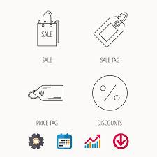 Price Tag Sale Bag And Coupon Icons Discounts Linear Sign