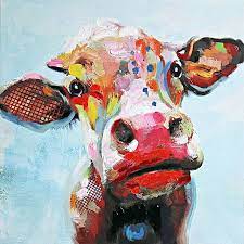 Colorful Cow Embellished Canvas Wall