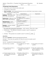 translate verbal expressions equations