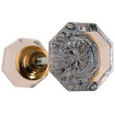 Octagonal Glass Door Knob Set In Brass