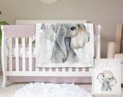 Pink Elephant Personalized Crib Bedding