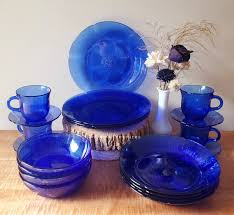 Vintage Cobalt Blue Glass Dinnerware