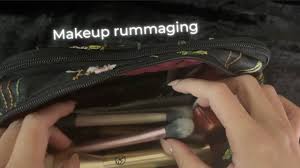 asmr rummaging organizing makeup bag