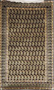 black kashmiri carpet with knotted paisleys all over exotic india art