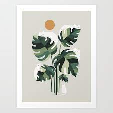 Cat And Plant 11 Art Print By