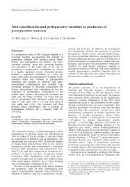 Pdf Asa Classification And Perioperative Variables As