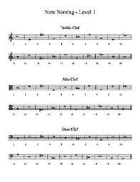 The lines and spaces have letter names. Note Naming Worksheets 3 Levels Treble Alto And Bass Clefs