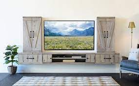 Gray Barn Door Floating Tv Stand Rustic