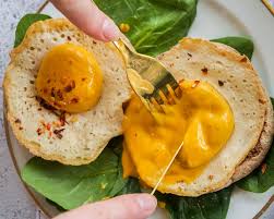 vegan fried egg with vegan egg yolk
