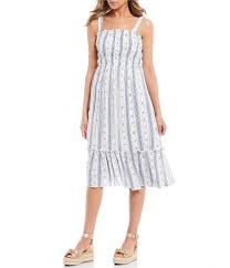 Jodi Kristopher Smocked Striped Midi Dress