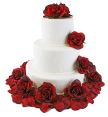 red silk rose cake flowers wedding