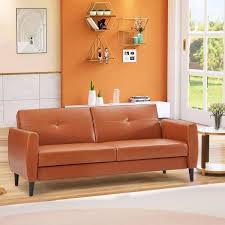 Spaco 81 5 In W Brown Pu Leather Modern Twin Convertible Folding Futon Sofa Bed With Storage Box