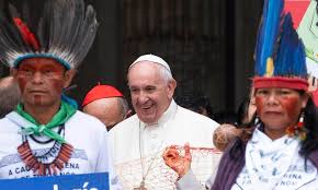 The blue shield is surmounted by the symbols of papal dignity, the same as those used by his predecessor benedict xvi (the mitre above crossed keys of. Pope Francis On Monday Hit Out At Offensive Words Spoken Against The Amazon S Indigenous People Daily Mail Online