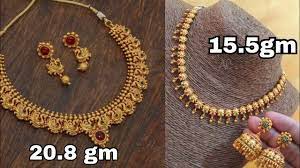 gold necklace set with earrings design