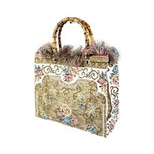 cotton carpet bag with bamboo handles