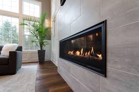 Linear Gas Fireplace Modern Kitchen