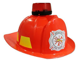 Child Kids Fire Chief Fireman Fighter Helmet Red Hat With Siren Light Costume
