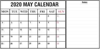 Free Blank May Calendar 2020 Printable Template