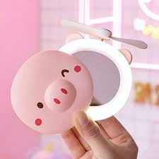 makeup mirror fan with cute led light