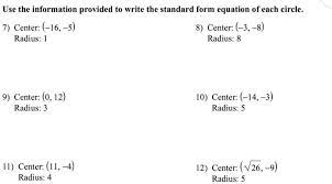 Standard Form Equation Of Each Circle