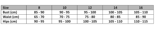 Size Chart Zilpah Tart