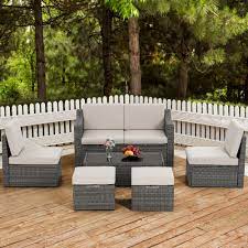 wicker outdoor sectional with beige
