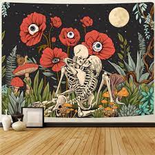 Skull Fl Tapestry Moon Garden The