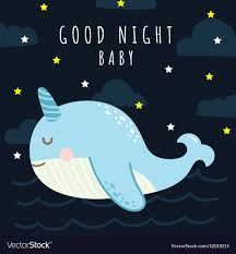 whale cartoon cute good night card for
