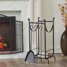 Atmore Log Rack And Tool Set Matte Black By Noble House