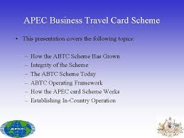 Abtc holders may follow signage with the apec logo to access the. Regional Trade Facilitation Apec Business Travel Card Scheme